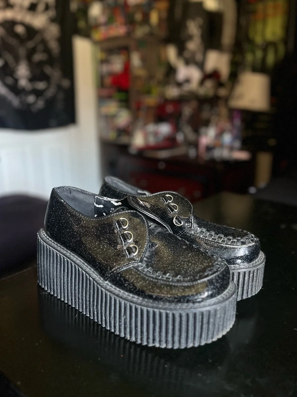 Black Gothic Platform Creepers with White Bats